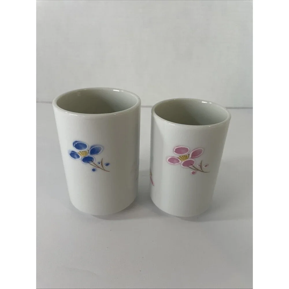 Japanese Porcelain Tea Cup Set – Hand Painted Floral – Vintage